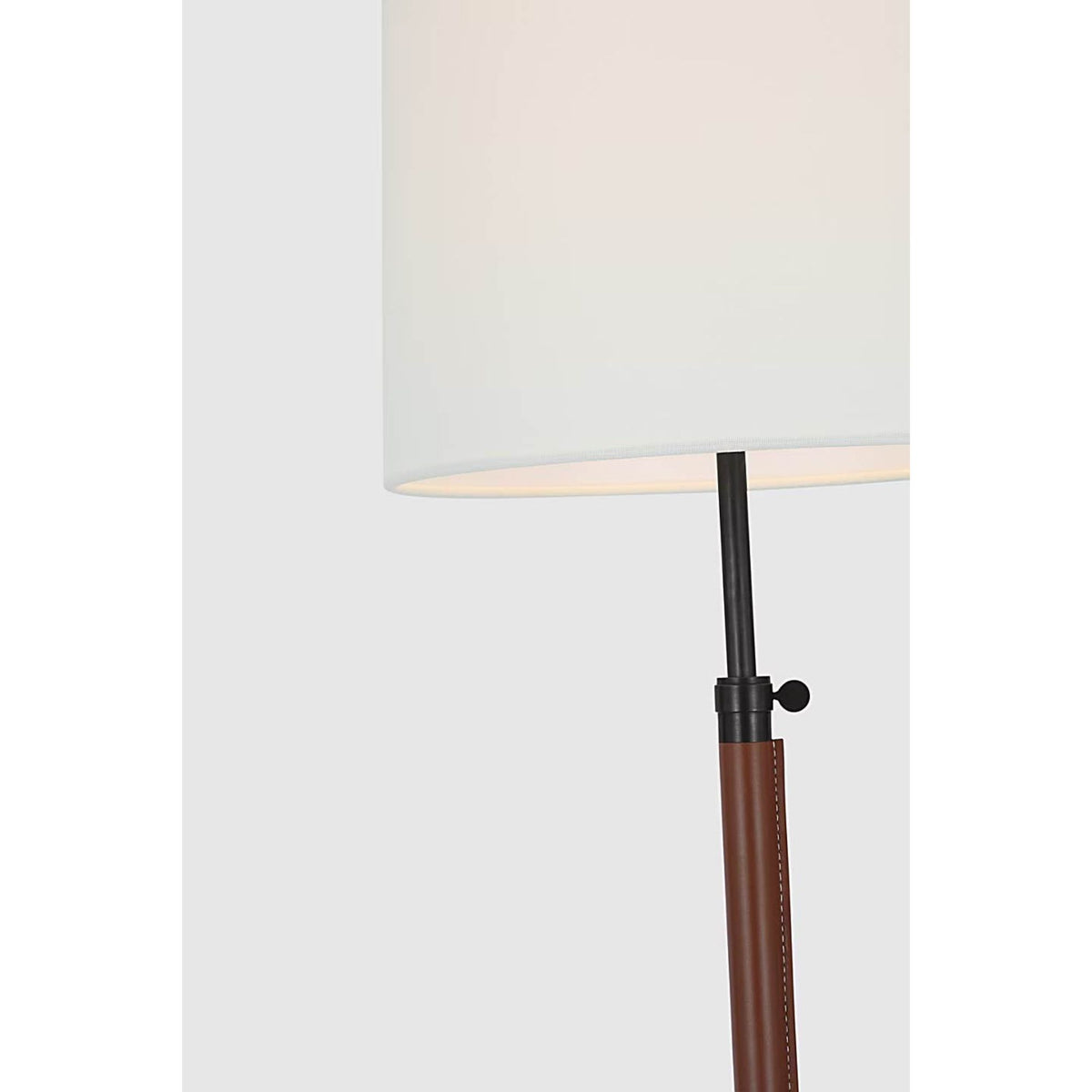 Thomas O'Brien Bryant Large Wrapped Table Lamp in Bronze and Saddle Leather with Linen Shade W12" x H28" - 32"