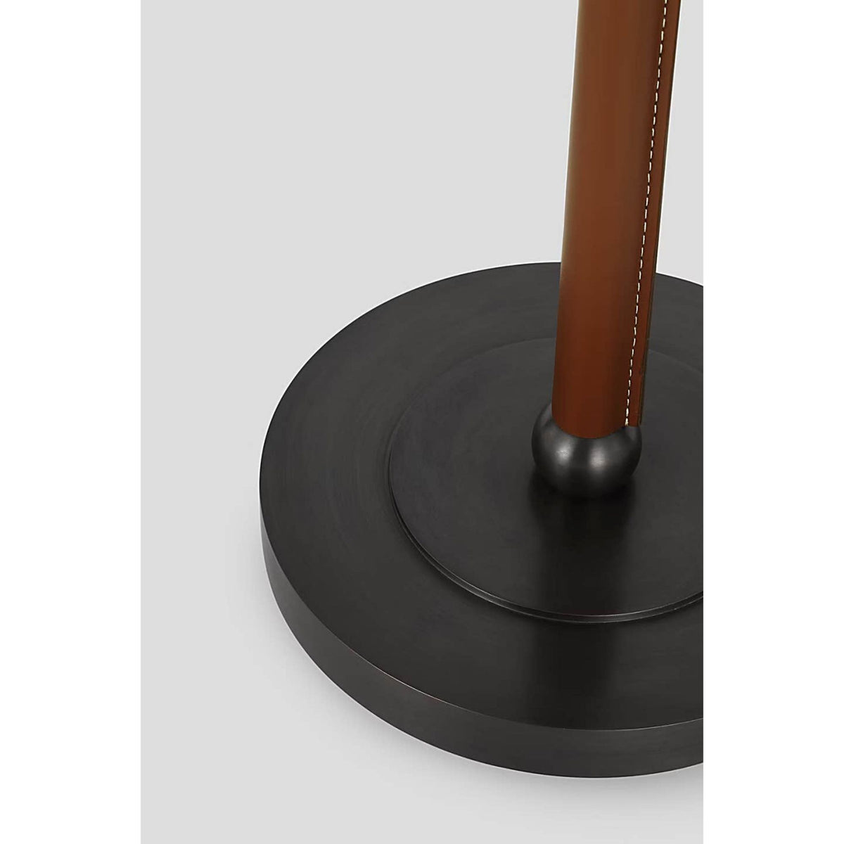 Thomas O'Brien Bryant Large Wrapped Table Lamp in Bronze and Saddle Leather with Linen Shade W12" x H28" - 32"