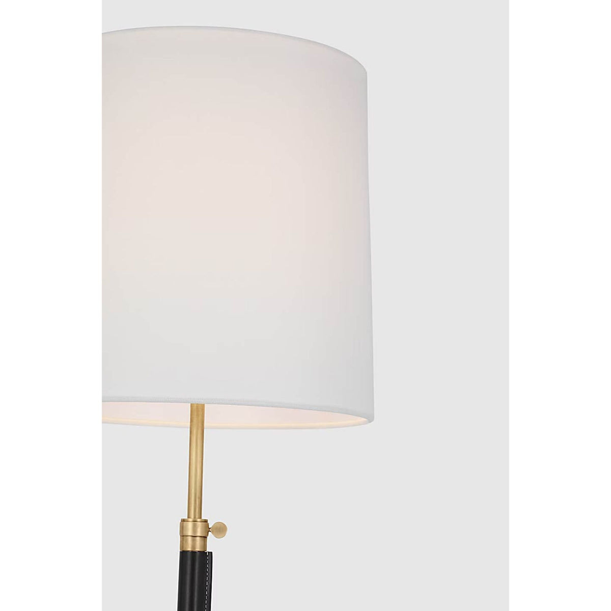 Thomas O'Brien Bryant Large Wrapped Table Lamp in Hand-Rubbed Antique Brass and Chocolate Leather with Linen Shade W12" x H28" - 32"