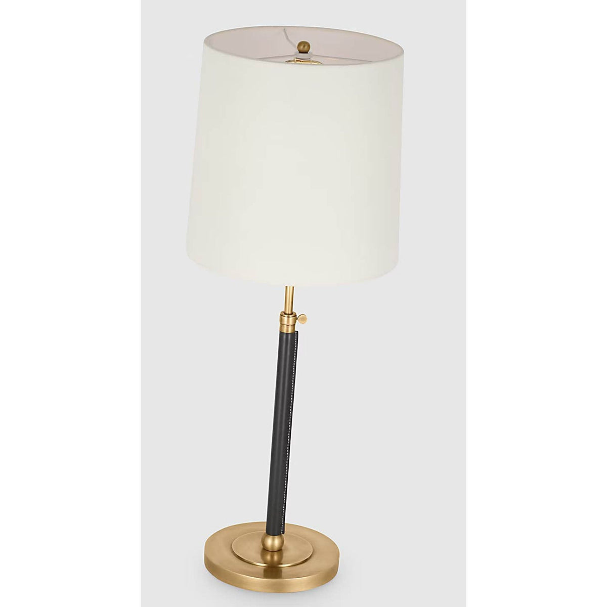 Thomas O'Brien Bryant Large Wrapped Table Lamp in Hand-Rubbed Antique Brass and Chocolate Leather with Linen Shade W12" x H28" - 32"