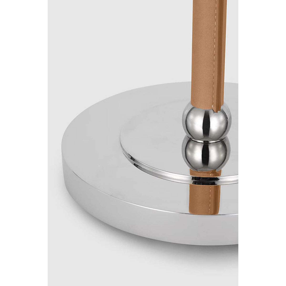 Thomas O'Brien Bryant Large Wrapped Table Lamp in Polished Nickel and Natural Leather with Linen Shade W12" x H28" - 32"