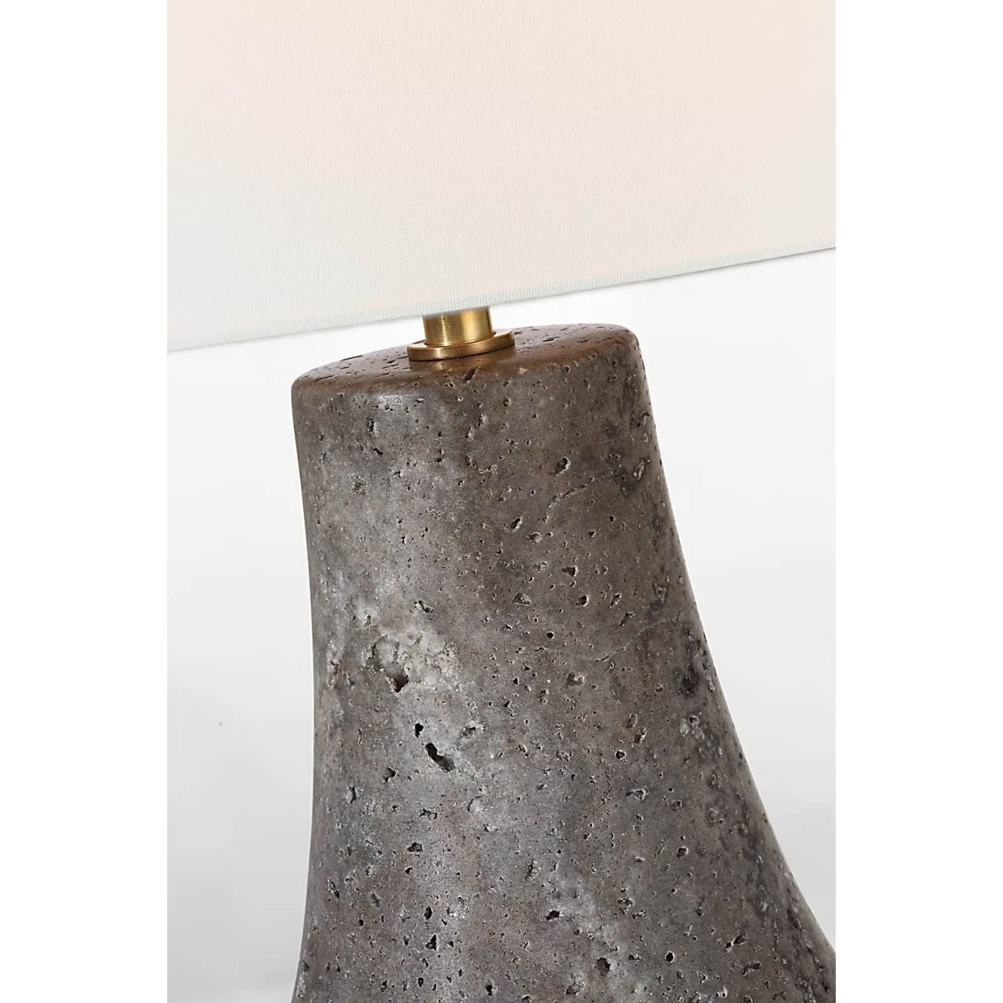 Thomas O'Brien Kefi 25" Table Lamp in Dark Travertine with Linen Shade W16" x H25.25"