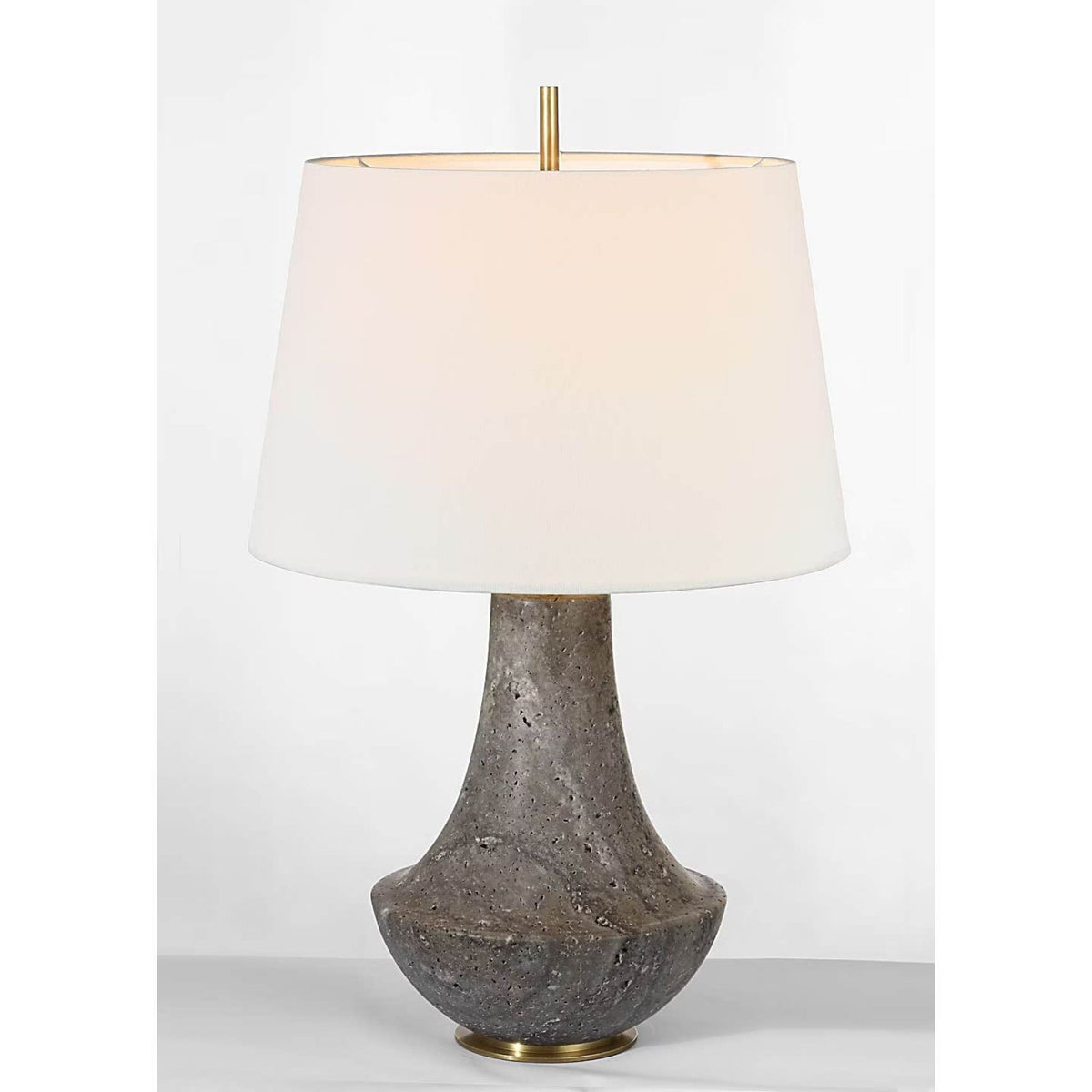 Thomas O'Brien Kefi 25" Table Lamp in Dark Travertine with Linen Shade W16" x H25.25"