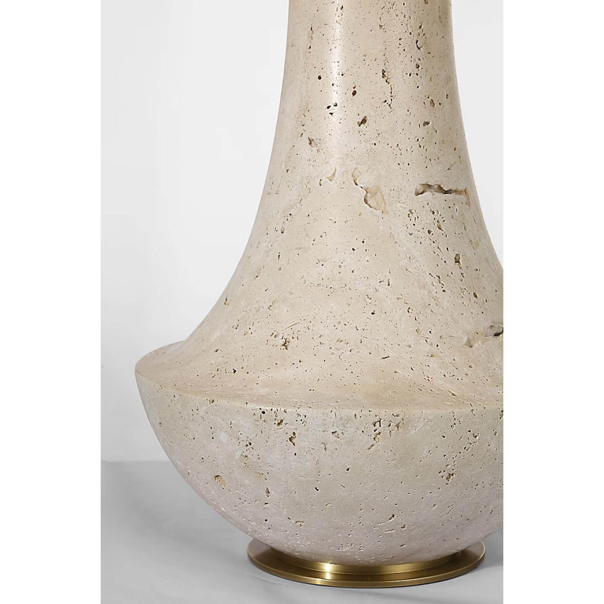 Thomas O'Brien Kefi 25" Table Lamp in Natural Travertine with Linen Shade W16" x H25.25"