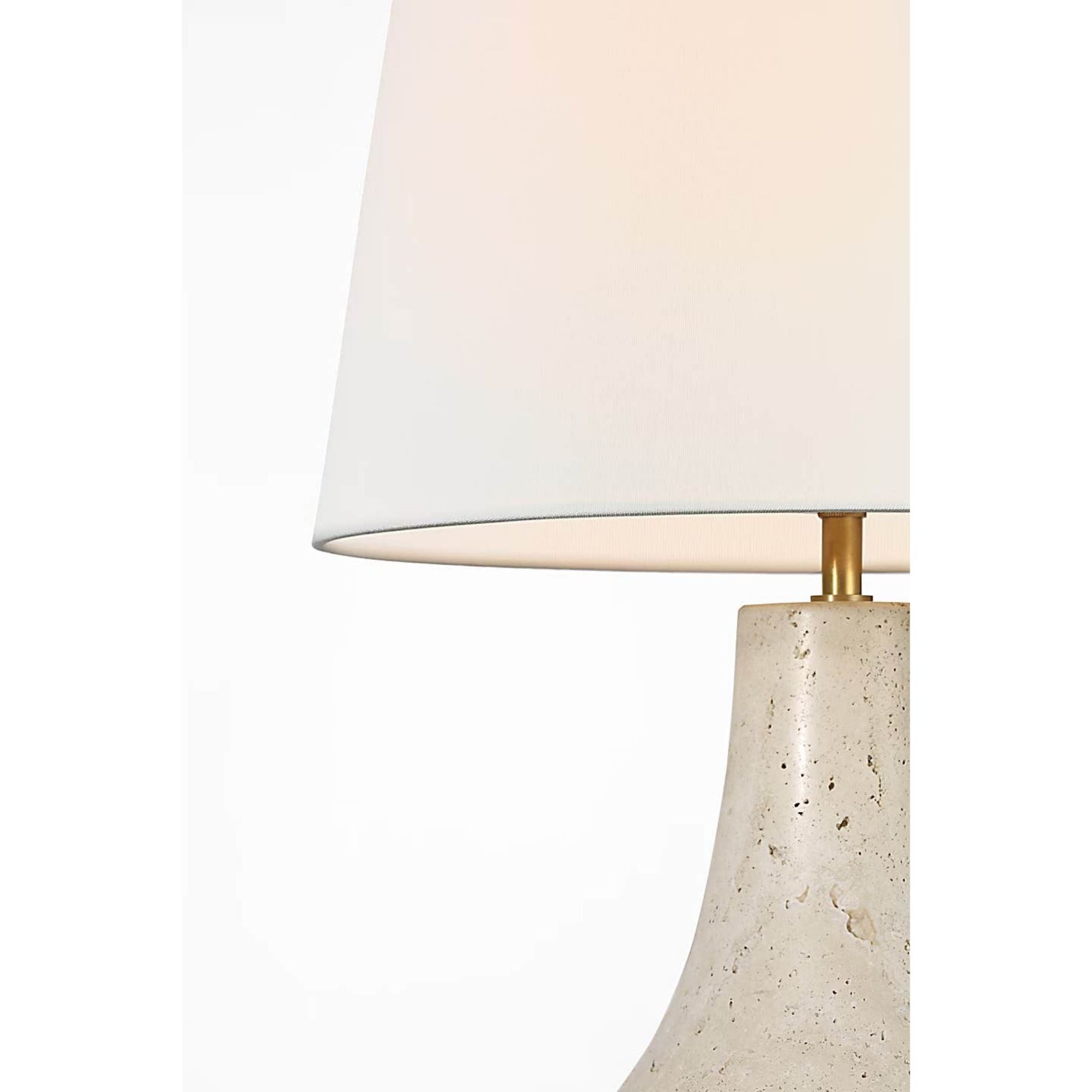 Thomas O'Brien Kefi 25" Table Lamp in Natural Travertine with Linen Shade W16" x H25.25"
