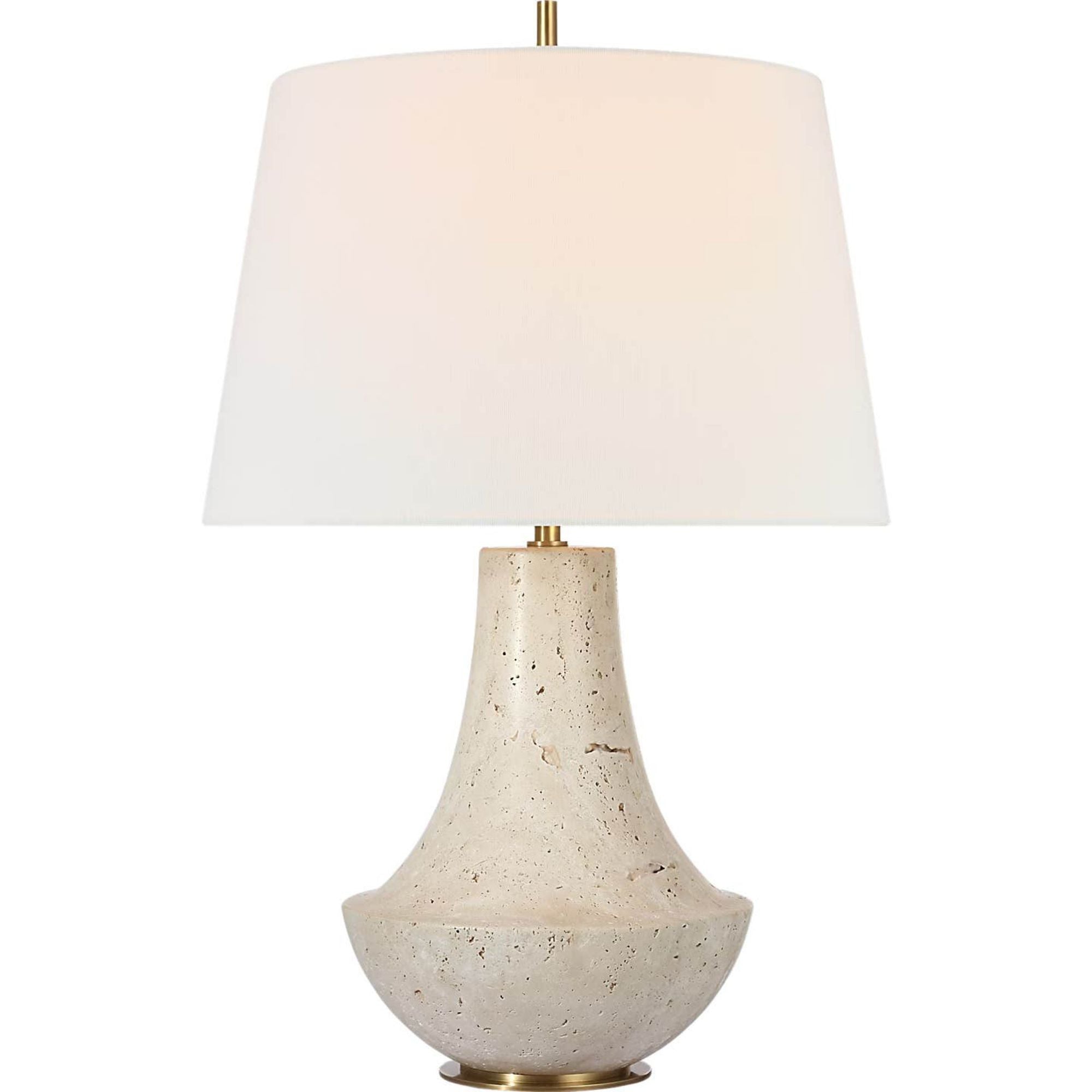 Thomas O'Brien Kefi 25" Table Lamp in Natural Travertine with Linen Shade W16" x H25.25"