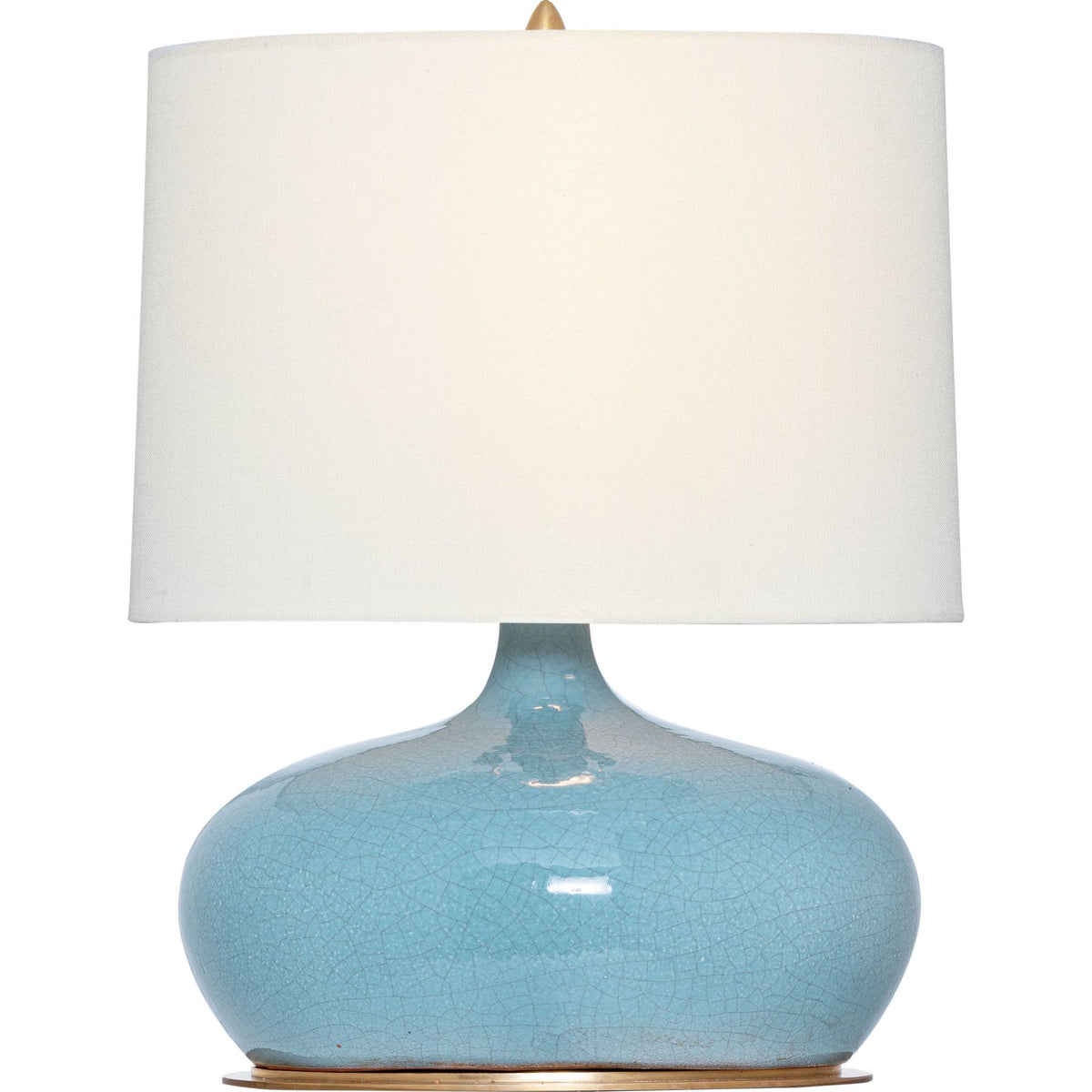 Thomas O'Brien Olinda 17" Low Table Lamp in Crackled Robin with Linen Shade W13" x H17.5"