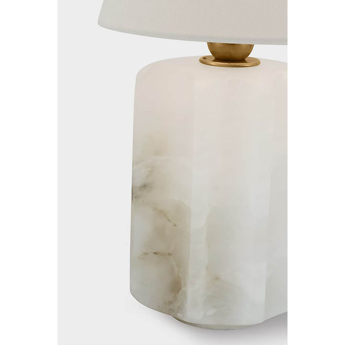 Thomas O'Brien Iota Small Table Lamp in Alabaster and Hand-Rubbed Antique Brass with Linen Shade W9" x H15.5"