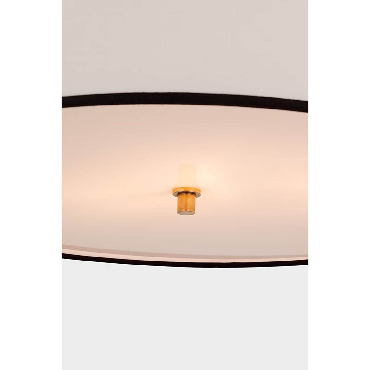 Thomas O'Brien Reed Hanging Shade in Hand-Rubbed Antique Brass with Linen Shade with Black Trim W22"