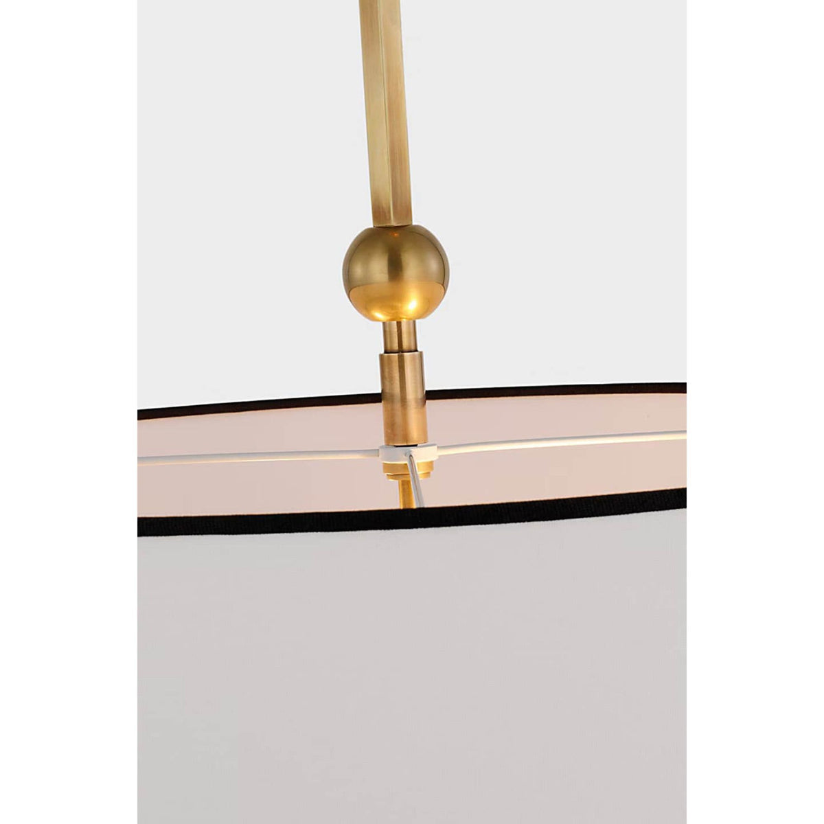 Thomas O'Brien Reed Hanging Shade in Hand-Rubbed Antique Brass with Linen Shade with Black Trim W22"