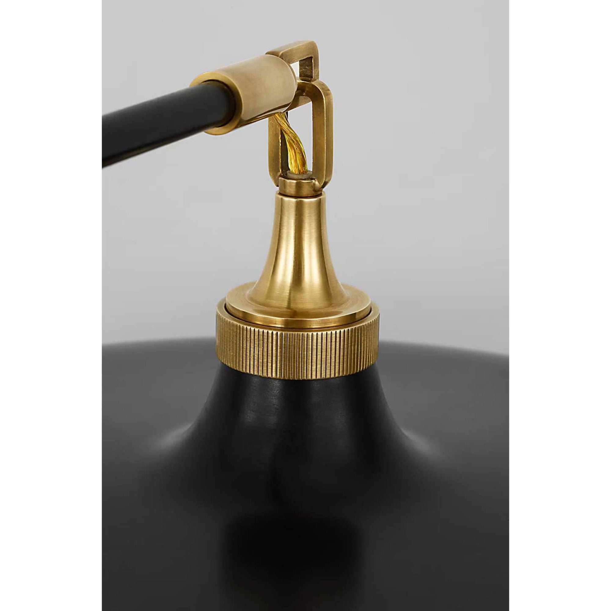 Thomas O'Brien Piatto 63" Linear Pendant in Hand-Rubbed Antique Brass and Aged Iron with Aged Iron Shade W18" x 63.25"