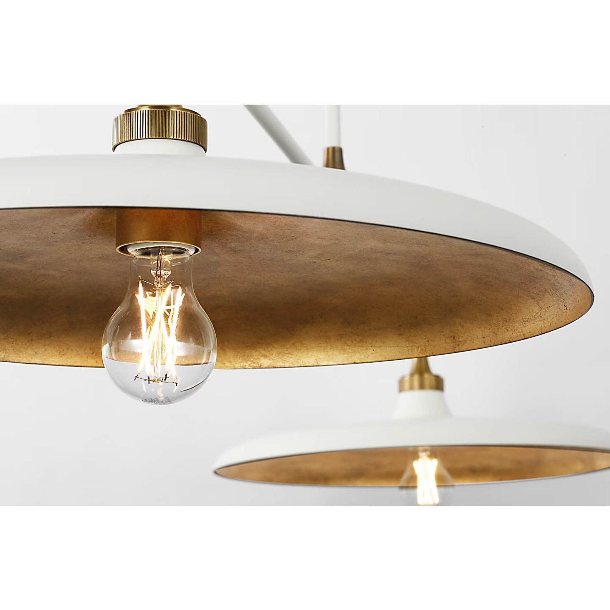 Thomas O'Brien Piatto 63" Linear Pendant in Hand-Rubbed Antique Brass and Plaster White with Plaster White Shade W18" x 63.25"