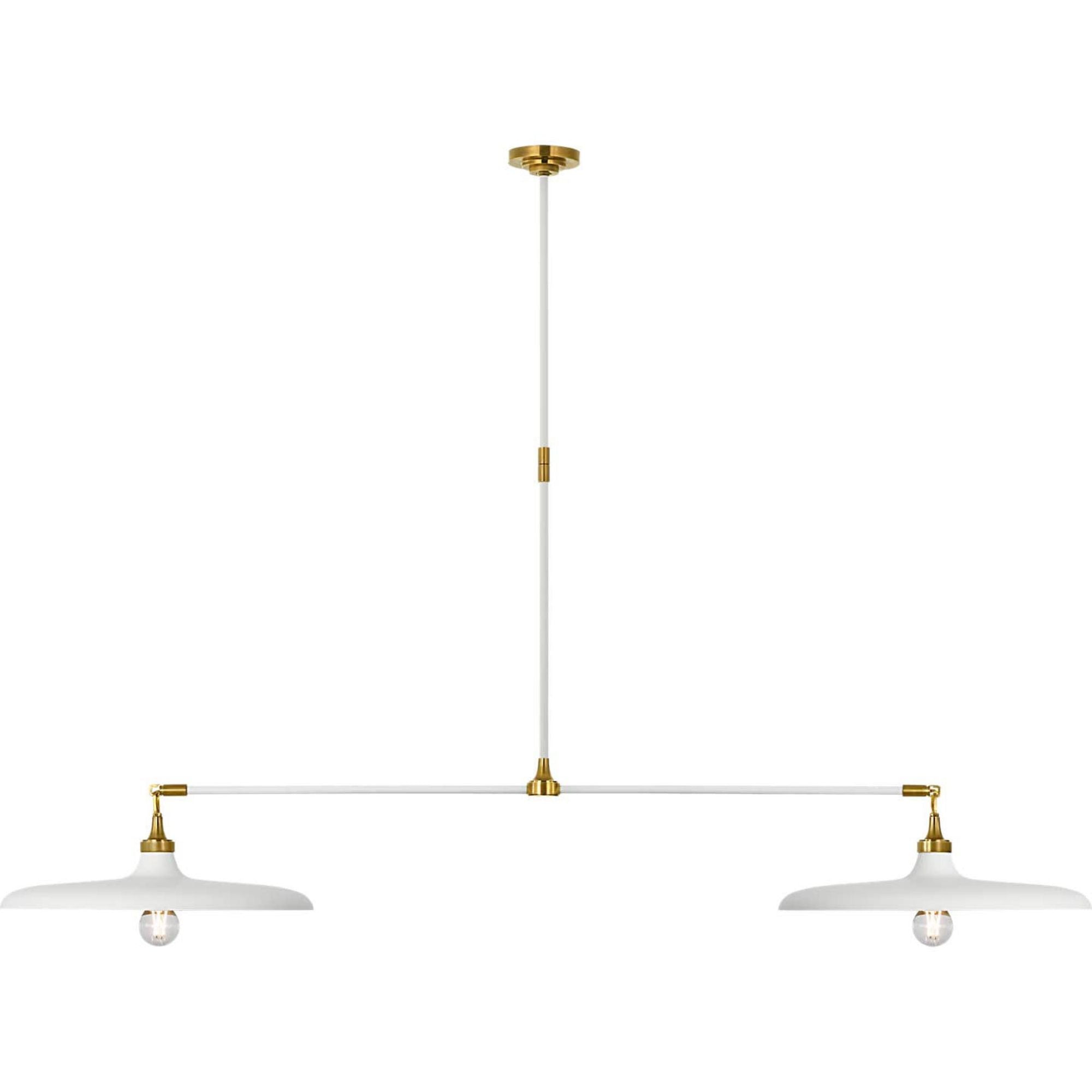 Thomas O'Brien Piatto 63" Linear Pendant in Hand-Rubbed Antique Brass and Plaster White with Plaster White Shade W18" x 63.25"