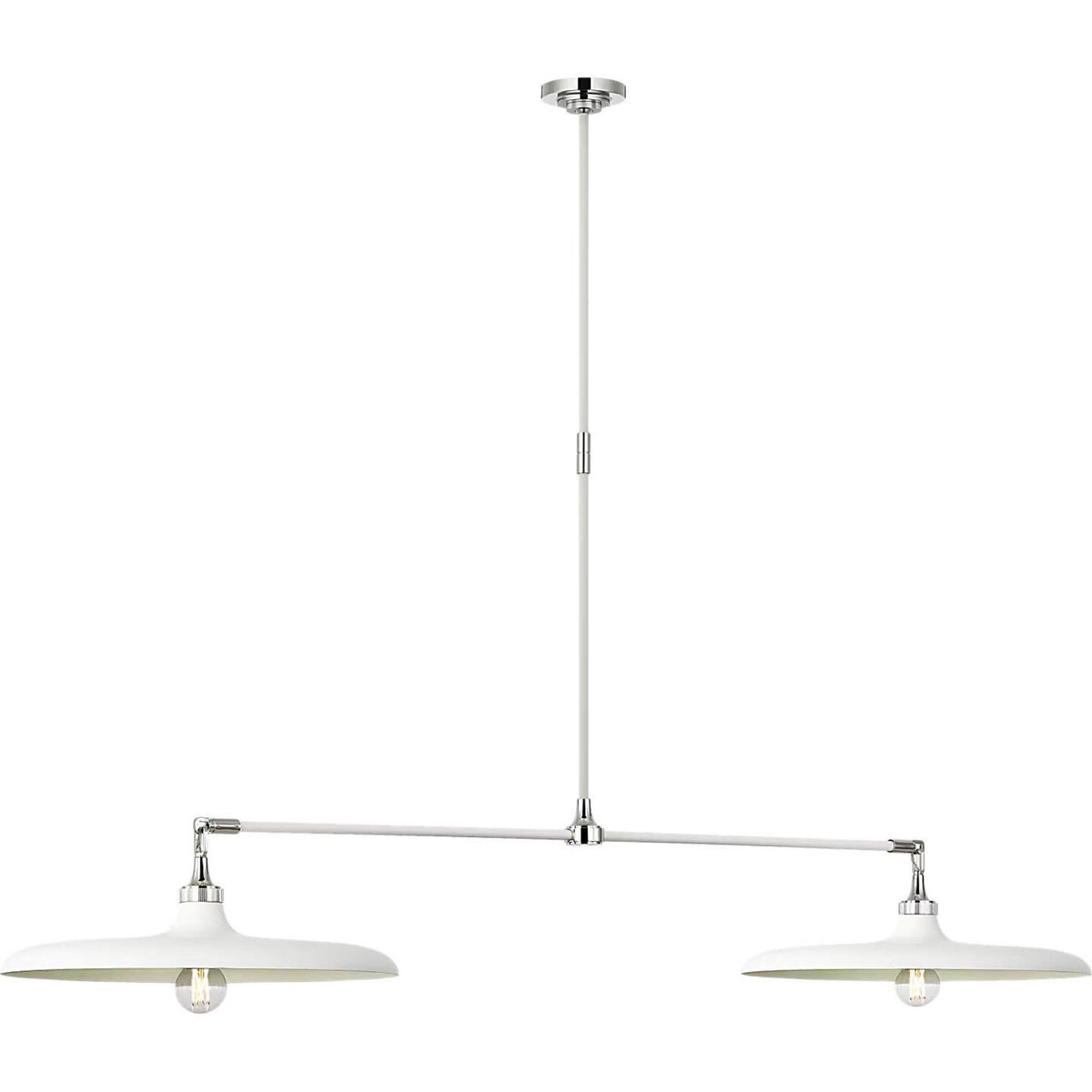 Thomas O'Brien Piatto 63" Linear Pendant in Polished Nickel and Plaster White with Plaster White Shade W18" x 63.25"