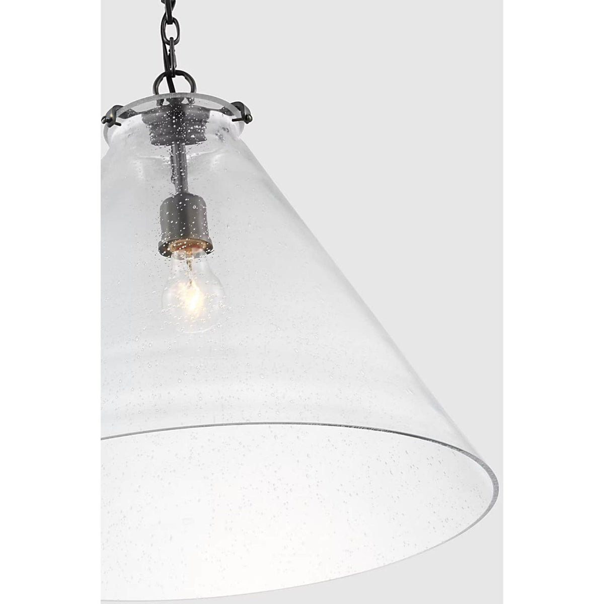 Thomas O'Brien Katie Large Conical Pendant in Bronze with Seeded Glass W20" x H18.25"