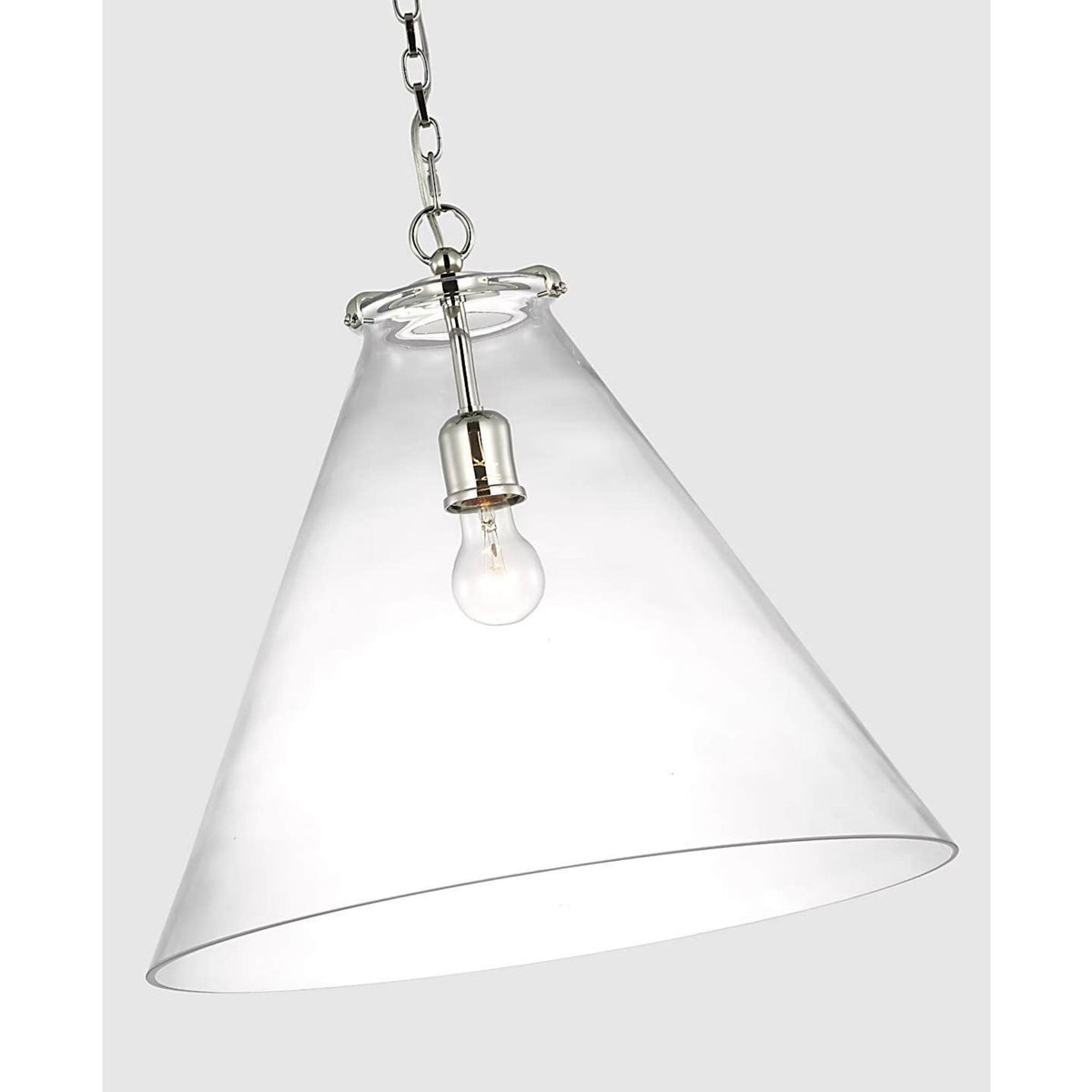 Thomas O'Brien Katie Large Conical Pendant in Polished Nickel with Clear Glass W20" x H18.25"