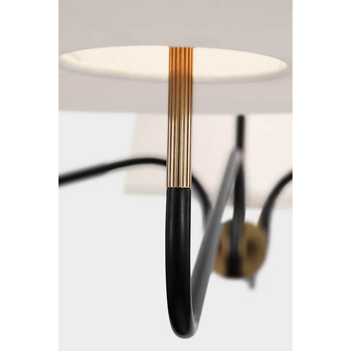 Thomas O'Brien Canto Grande Four Arm Chandelier in Bronze and Brass with Linen Shades W68"