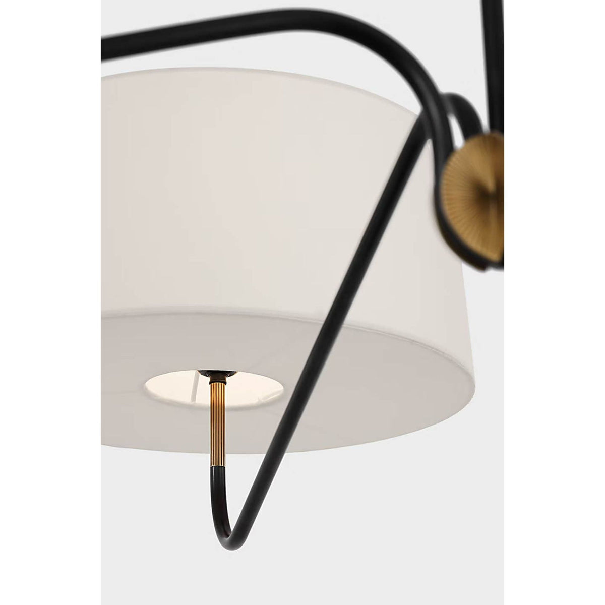 Thomas O'Brien Canto Grande Four Arm Chandelier in Bronze and Brass with Linen Shades W68"