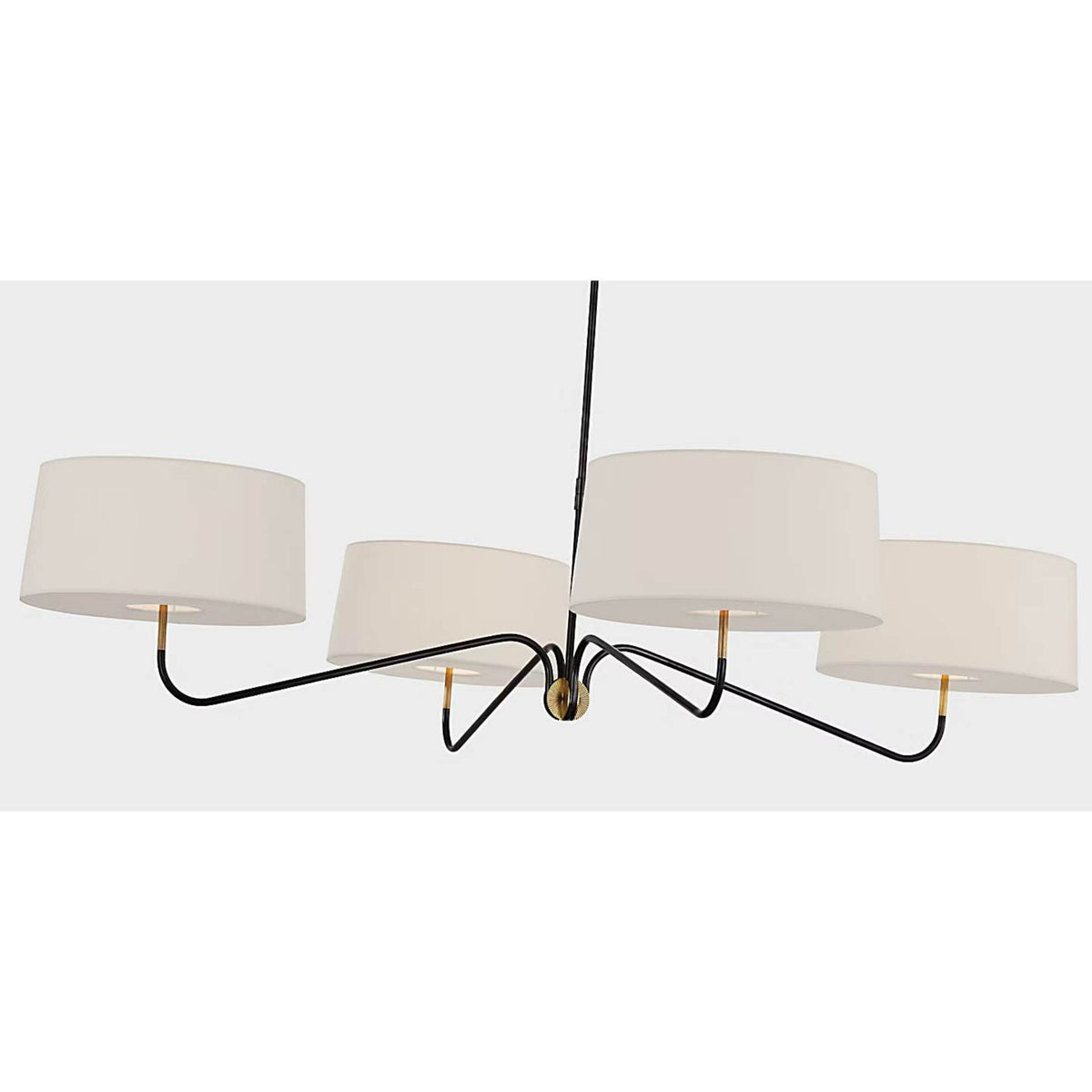 Thomas O'Brien Canto Grande Four Arm Chandelier in Bronze and Brass with Linen Shades W68"