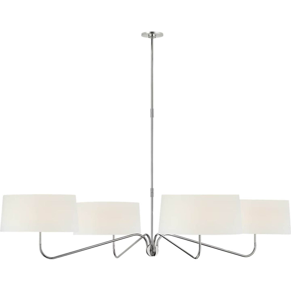 Thomas O'Brien Canto Grande Four Arm Chandelier in Polished Nickel with Linen Shades W68"