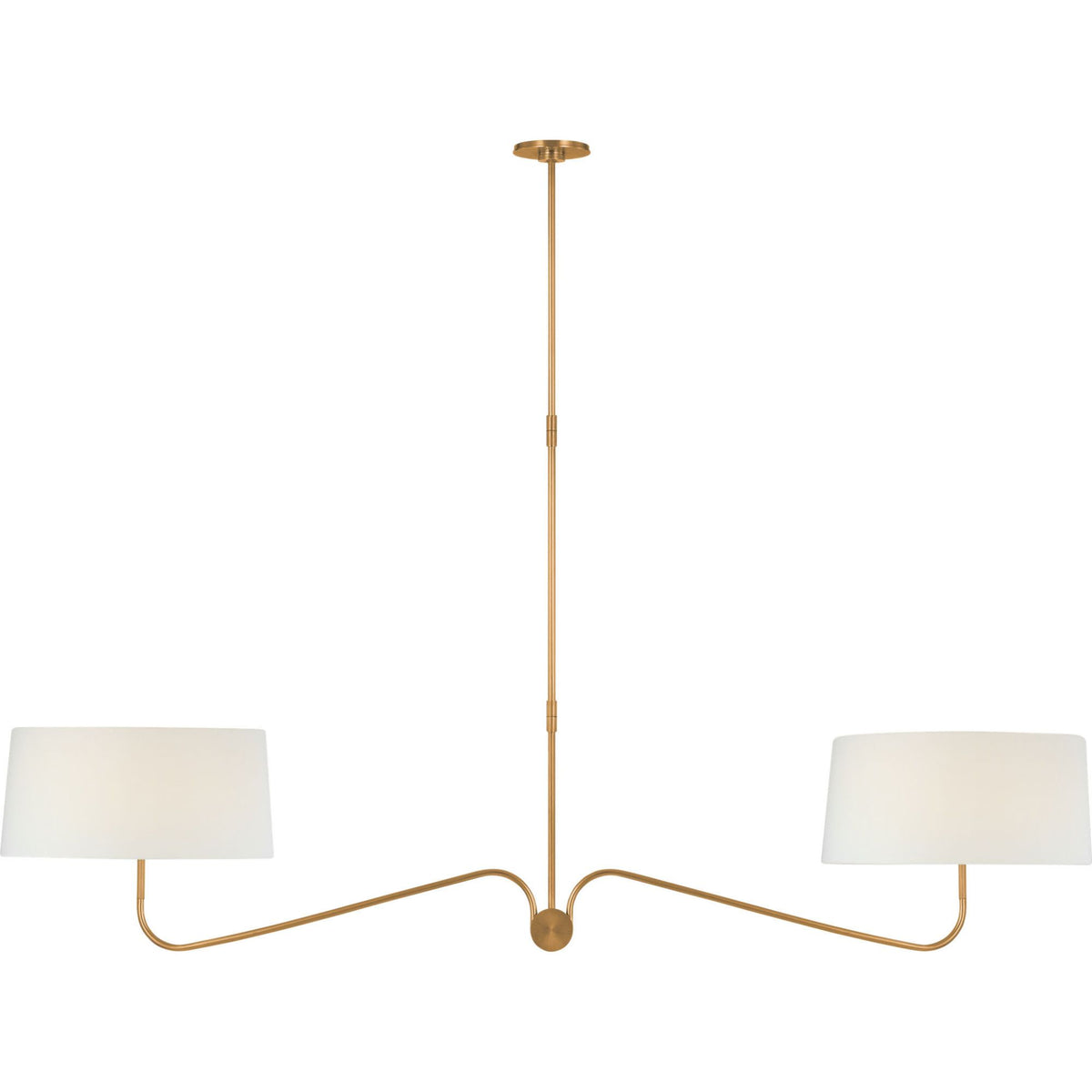 Thomas O'Brien Canto 68" Linear Chandelier in Hand-Rubbed Antique Brass with Linen Shades W17" x 68"
