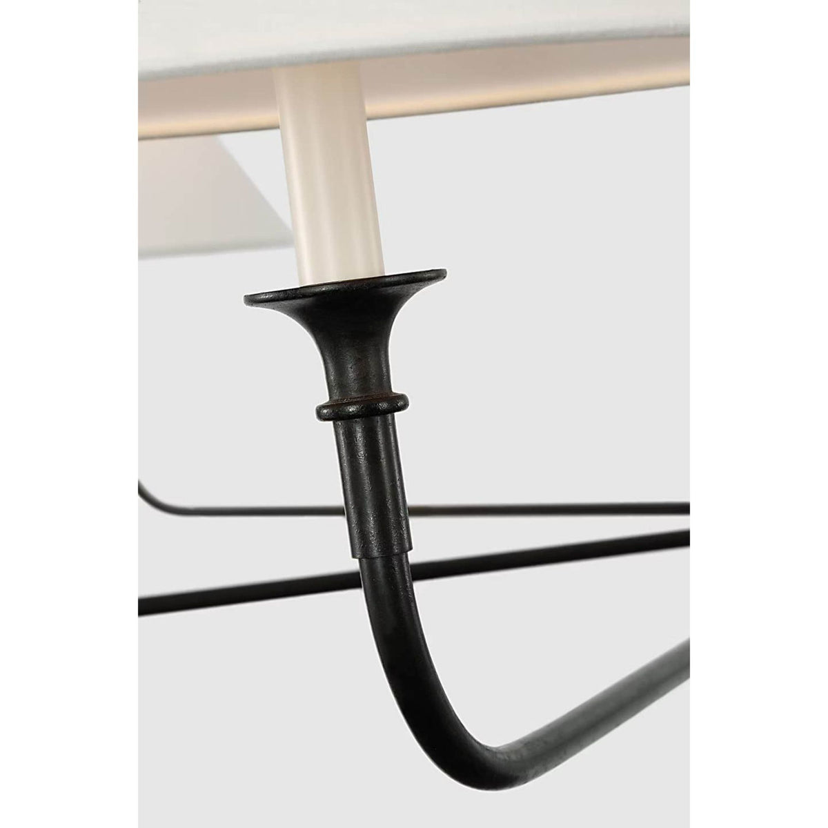 Thomas O'Brien Piaf Oversized Chandelier in Aged Iron and Ebonized Oak with Linen Shades W72"