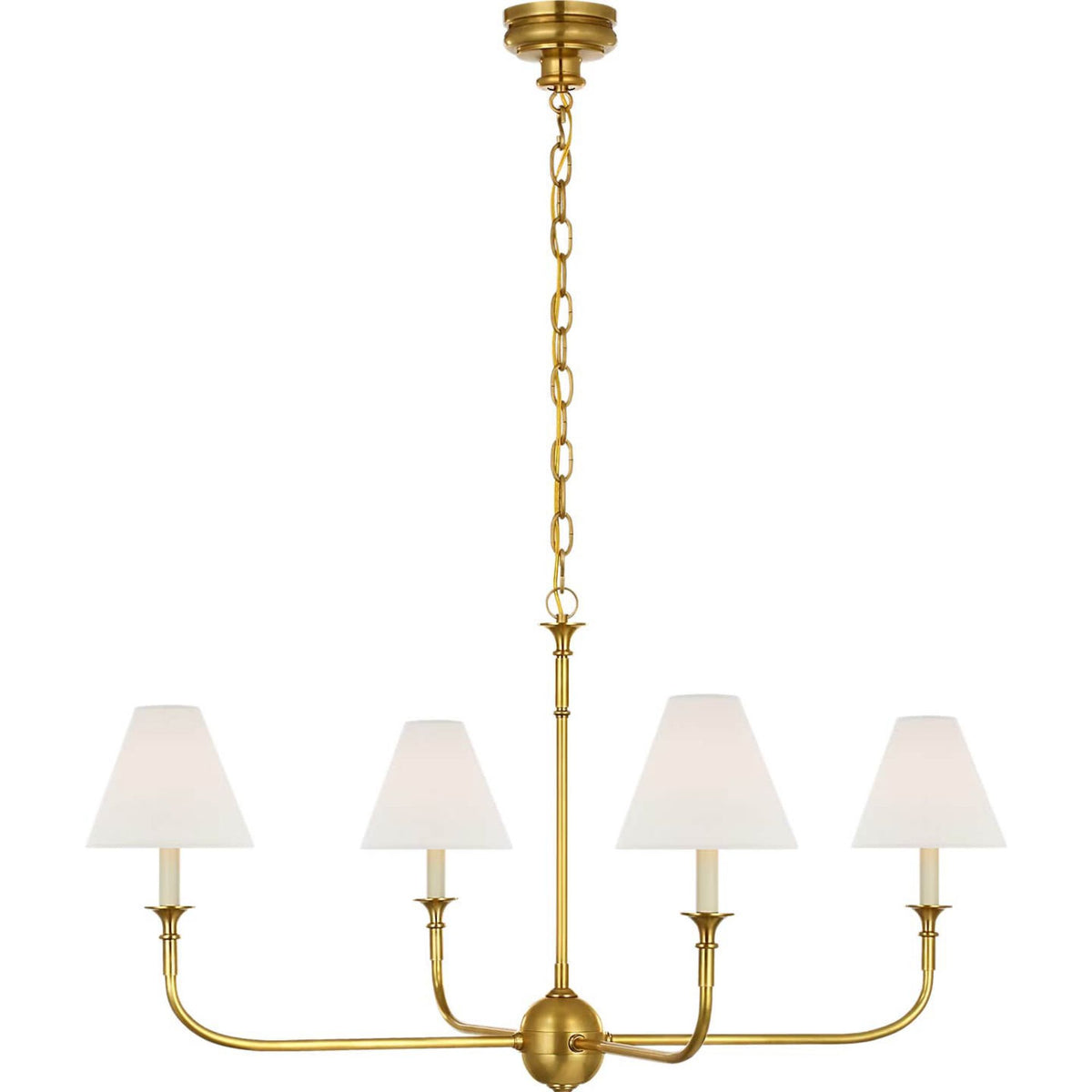 Thomas O'Brien Piaf Large Chain Hung Chandelier in Hand-Rubbed Antique Brass with Linen Shade W39" x H20.75"