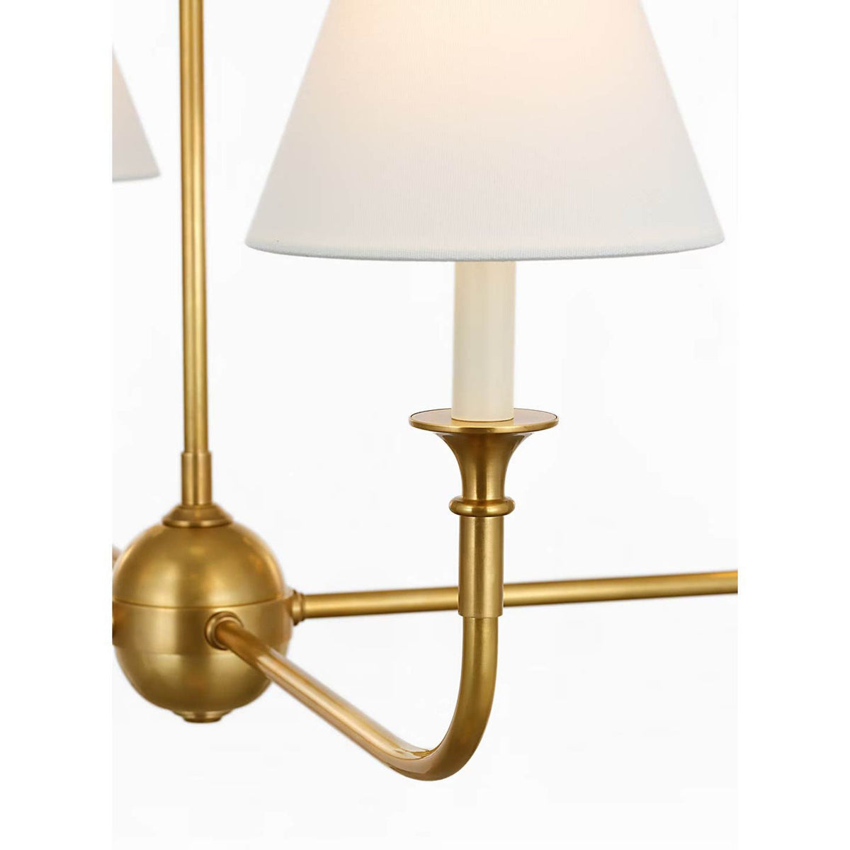 Thomas O'Brien Piaf Large Chain Hung Chandelier in Hand-Rubbed Antique Brass with Linen Shade W39" x H20.75"