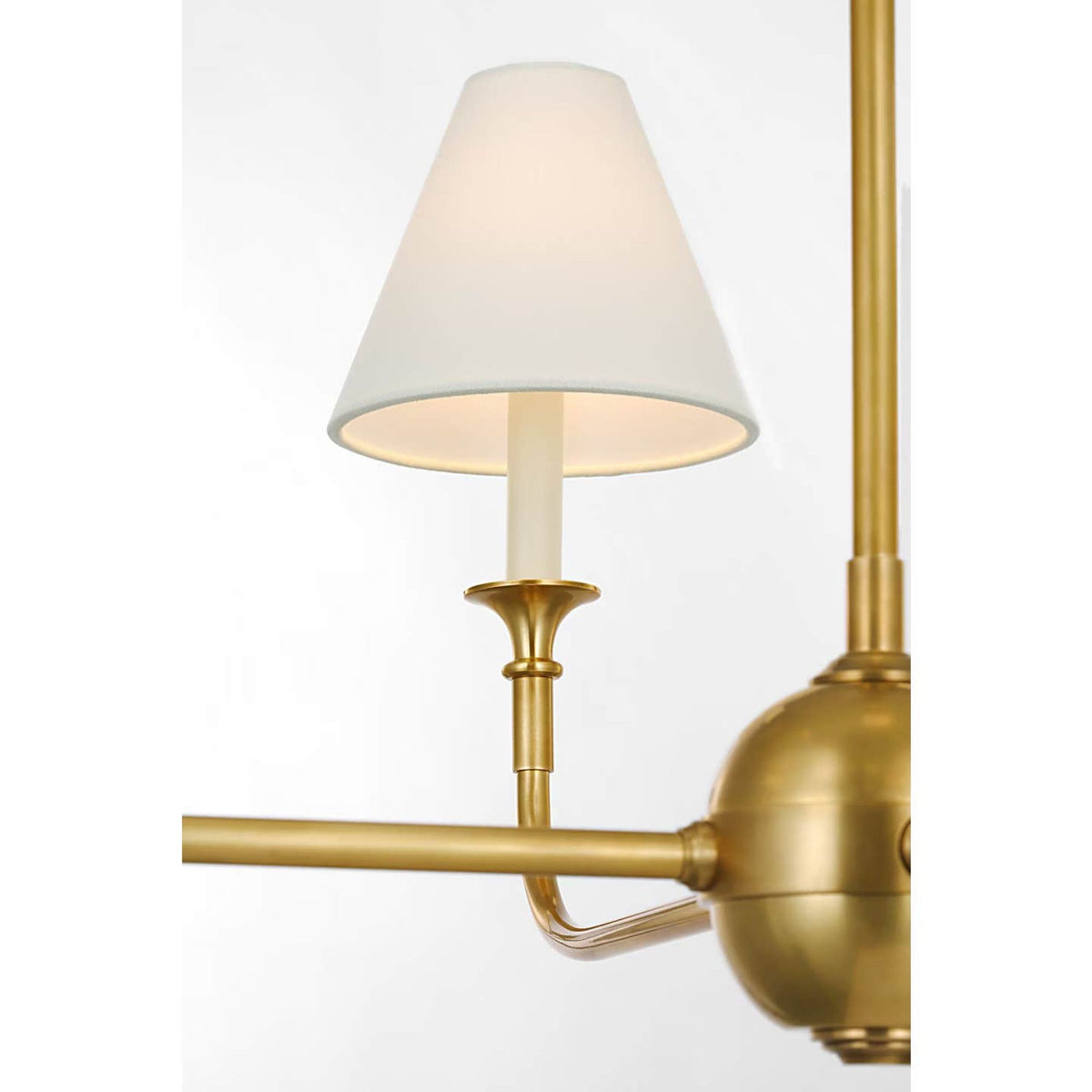 Thomas O'Brien Piaf Large Chain Hung Chandelier in Hand-Rubbed Antique Brass with Linen Shade W39" x H20.75"