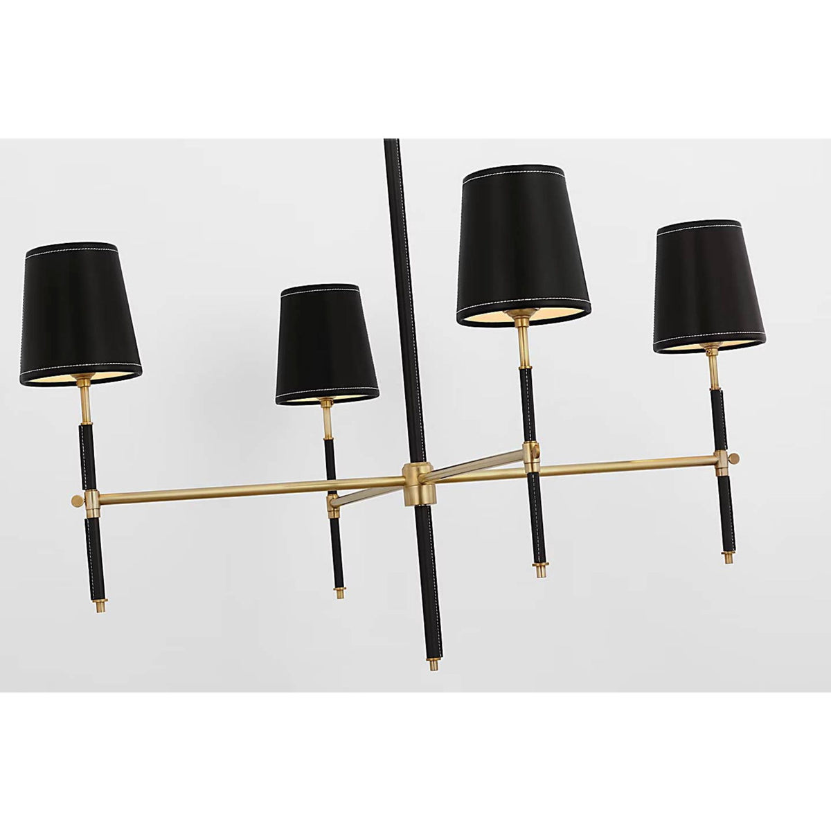 Thomas O'Brien Bryant Large Wrapped Chandelier in Hand-Rubbed Antique Brass and Chocolate Leather with Chocolate Leather Shade W36"