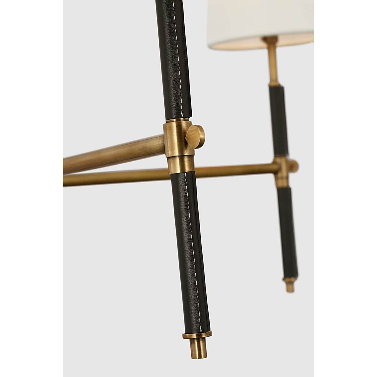 Thomas O'Brien Bryant Large Wrapped Chandelier in Hand-Rubbed Antique Brass and Chocolate Leather with Linen Shades W36"