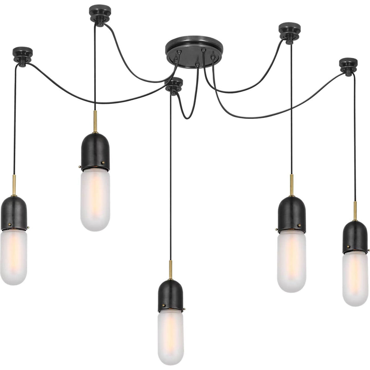 Thomas O'Brien Junio 5-Light Chandelier in Bronze and Brass with Frosted Glass W9.25" (Configurable)