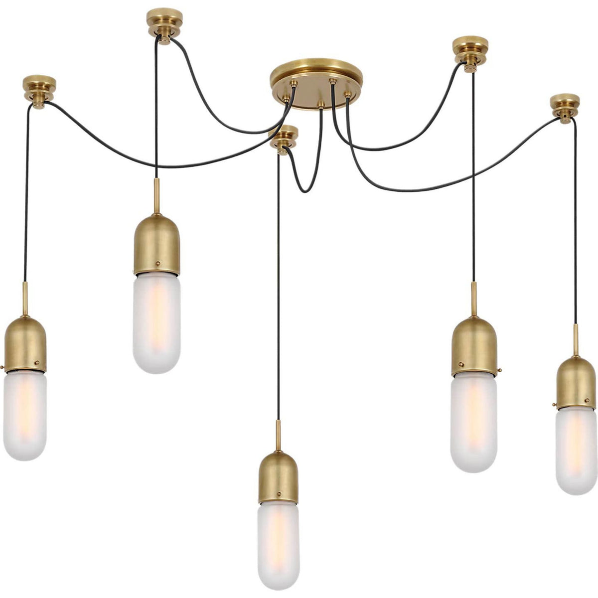 Thomas O'Brien Junio 5-Light Chandelier in Hand-Rubbed Antique Brass with Frosted Glass W9.25" (Configurable)