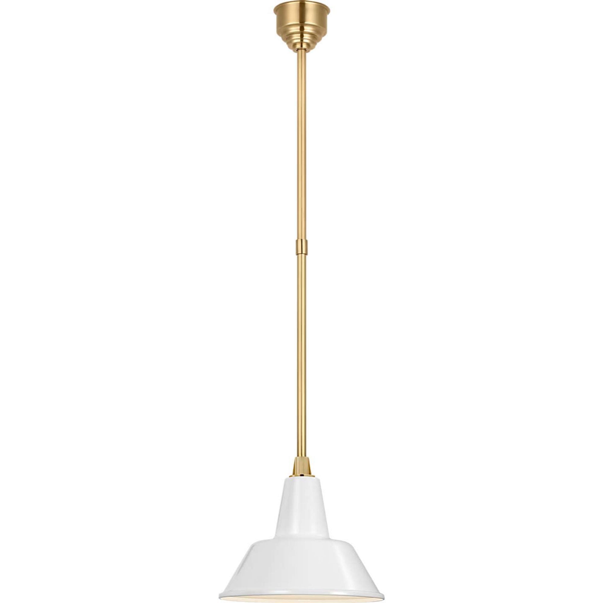 Thomas O'Brien Academy Pendant in Hand-Rubbed Antique Brass with 12.5" White Bowers Shade W12.5"