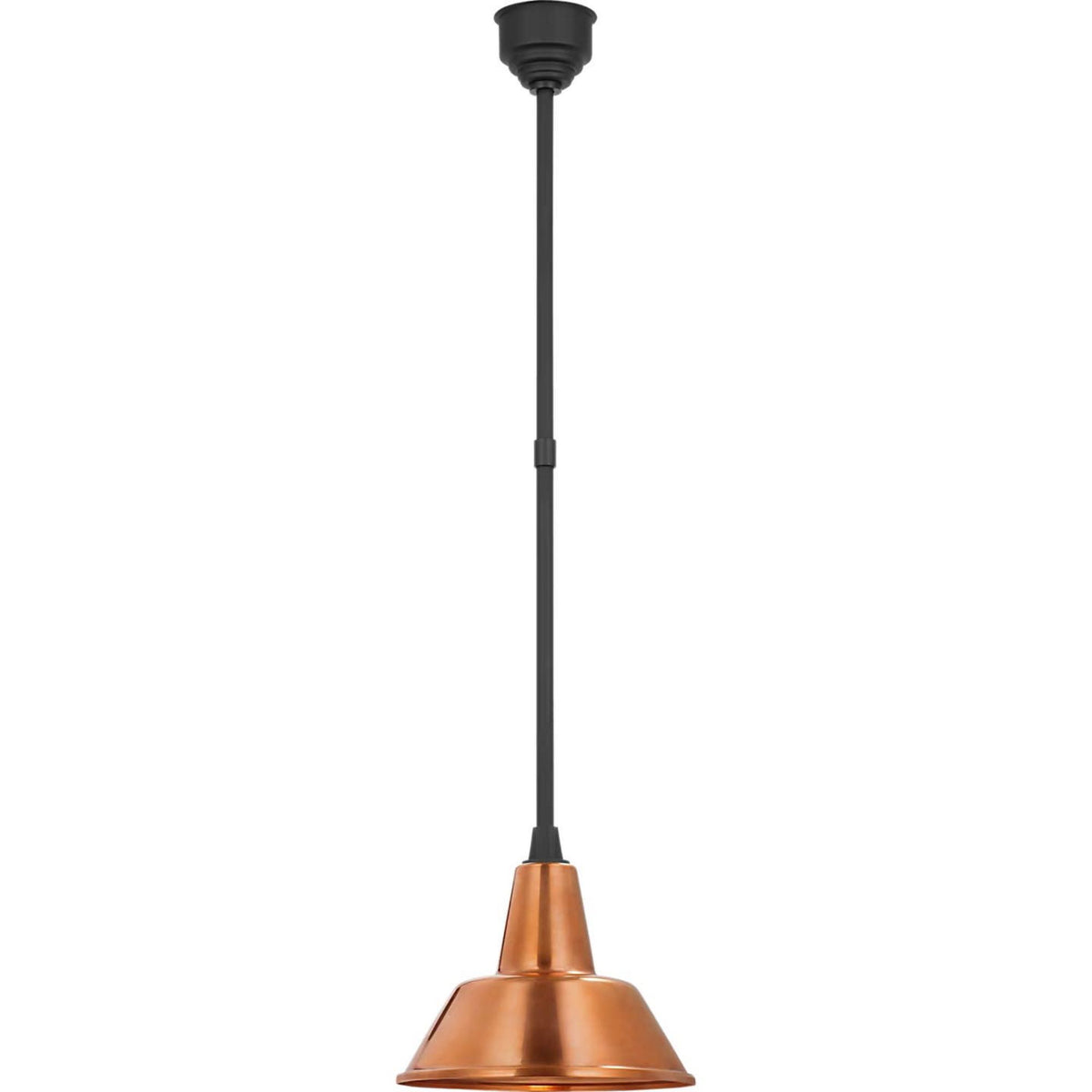 Thomas O'Brien Academy Pendant in Matte Black with 12.5" Soft Copper Bowers Shade W12.5"