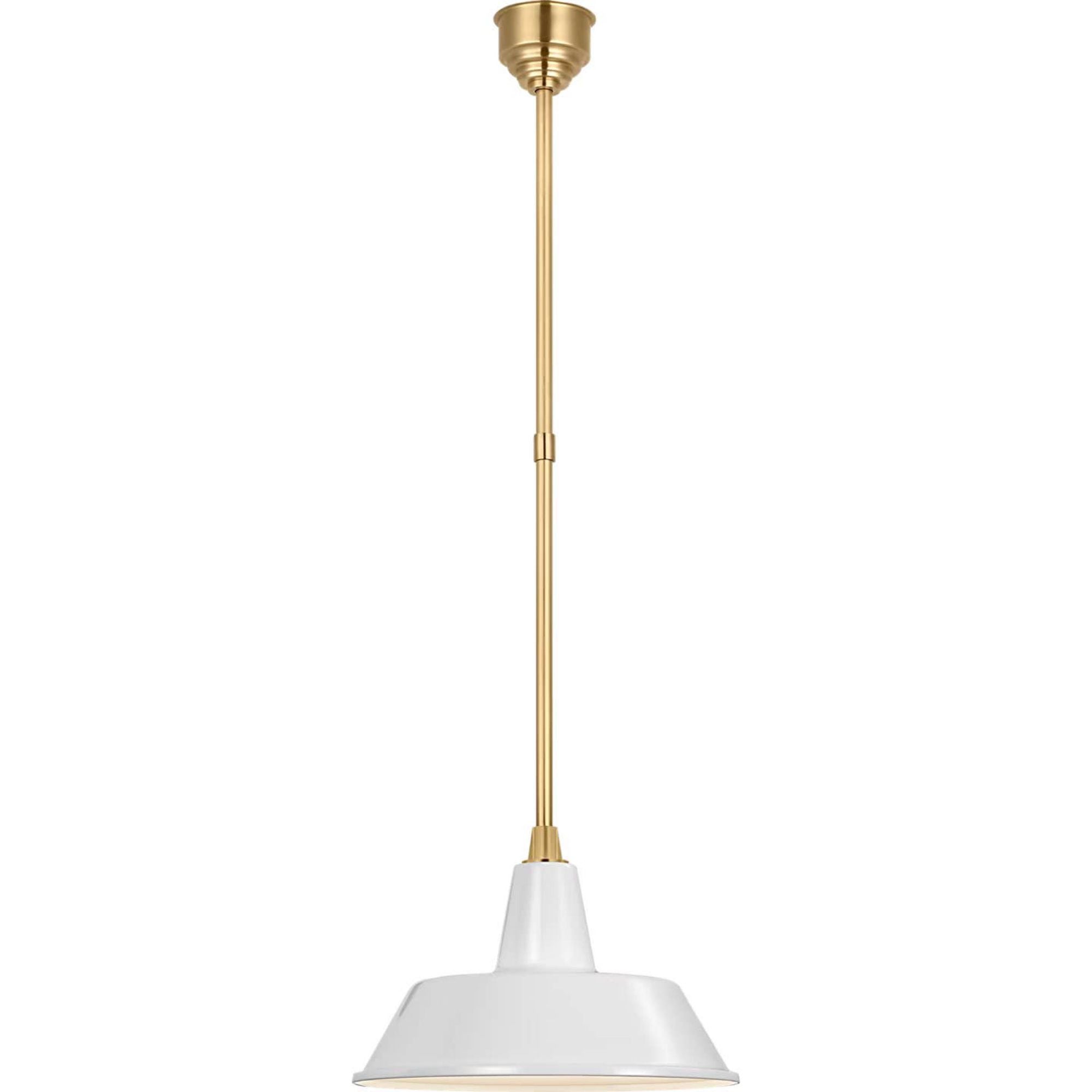 Thomas O'Brien Academy Pendant in Hand-Rubbed Antique Brass with 16" White Bowers Shade W16"