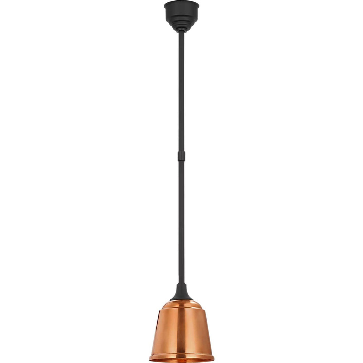 Thomas O'Brien Academy Pendant in Matte Black with 8" Soft Copper Rockhouse Shade W8"