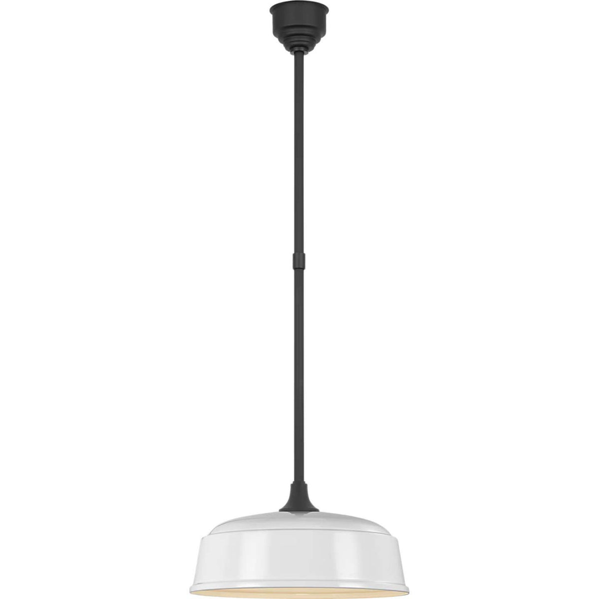 Thomas O'Brien Academy Pendant in Matte Black with 16" White Rockhouse Shade W16"