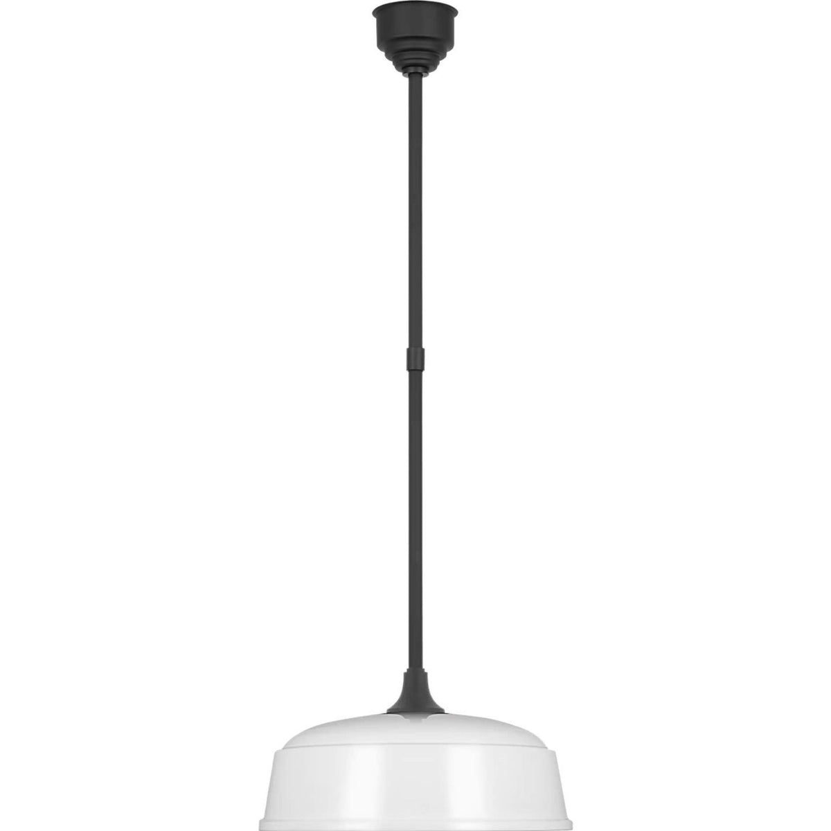 Thomas O'Brien Academy Pendant in Matte Black with 16" White Rockhouse Shade W16"