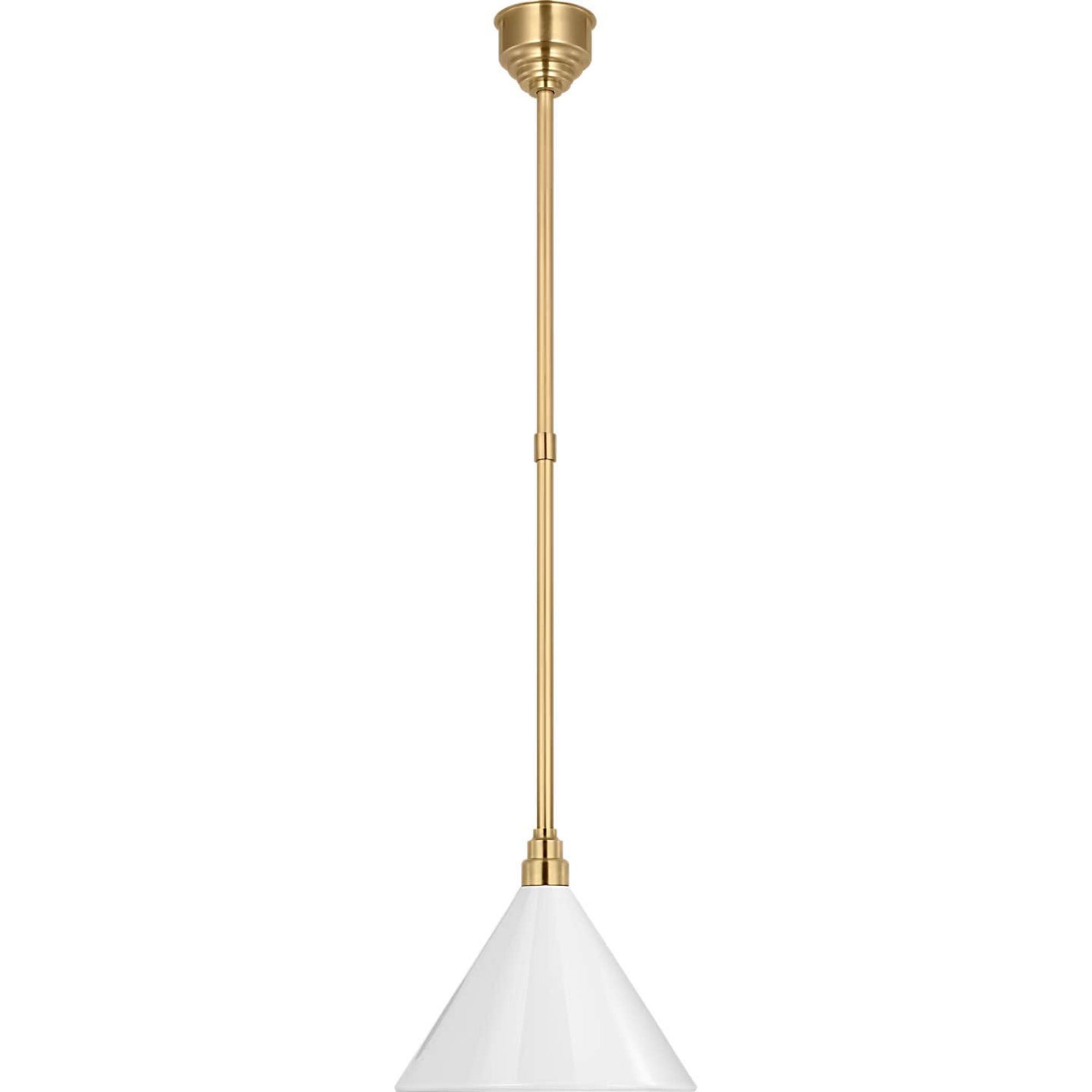 Thomas O'Brien Academy Pendant in Hand-Rubbed Antique Brass with 12.5" White Conical Savannah Shade W12.5"