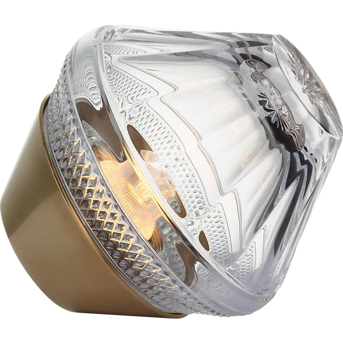 Waterford Copper Coast 5" Rechargeable Accent Lamp in Natural Brass with Clear Crystal W5" x H5"