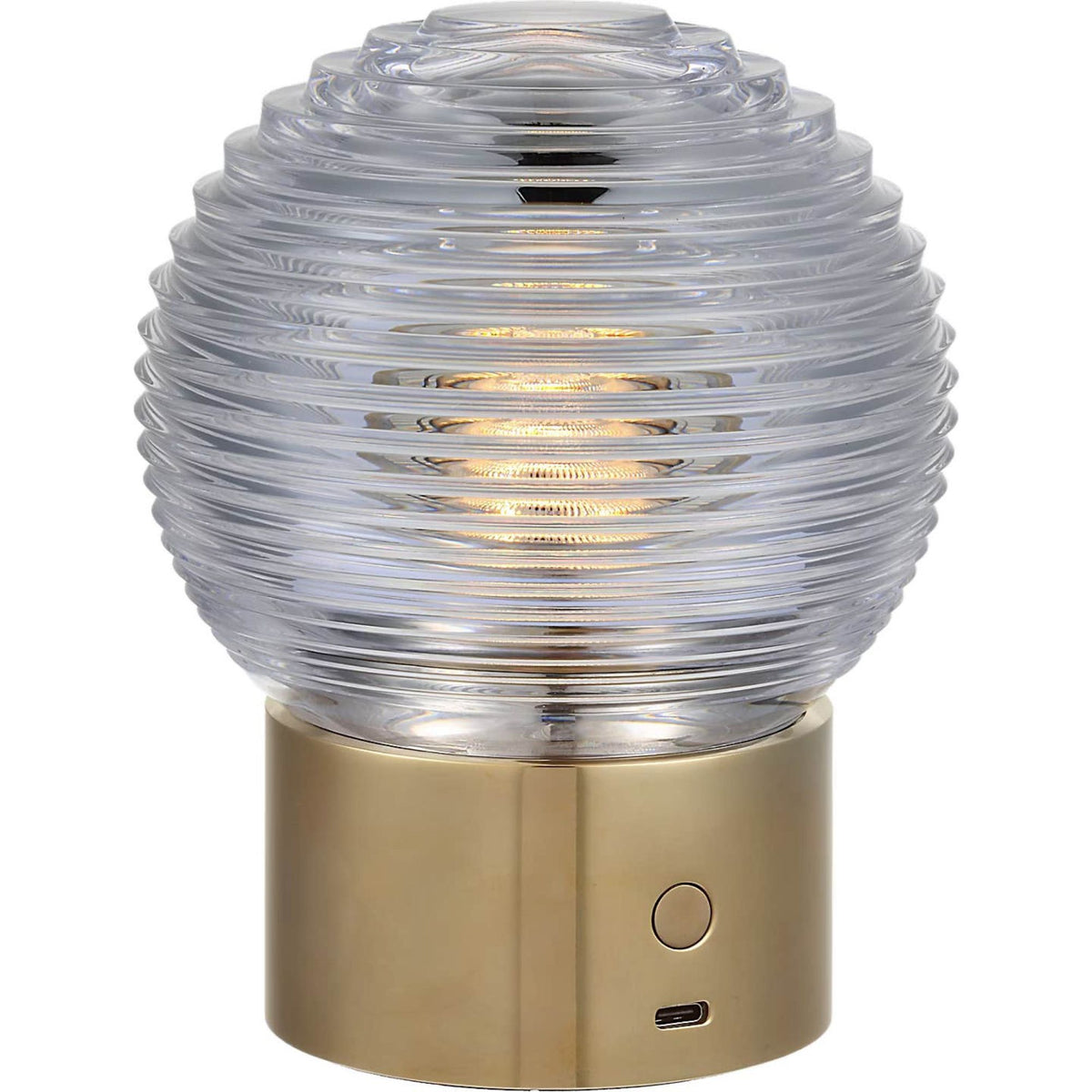 Waterford Circon 7" Rechargeable Accent Lamp in Natural Brass with Clear Crystal W5" x H6.5"