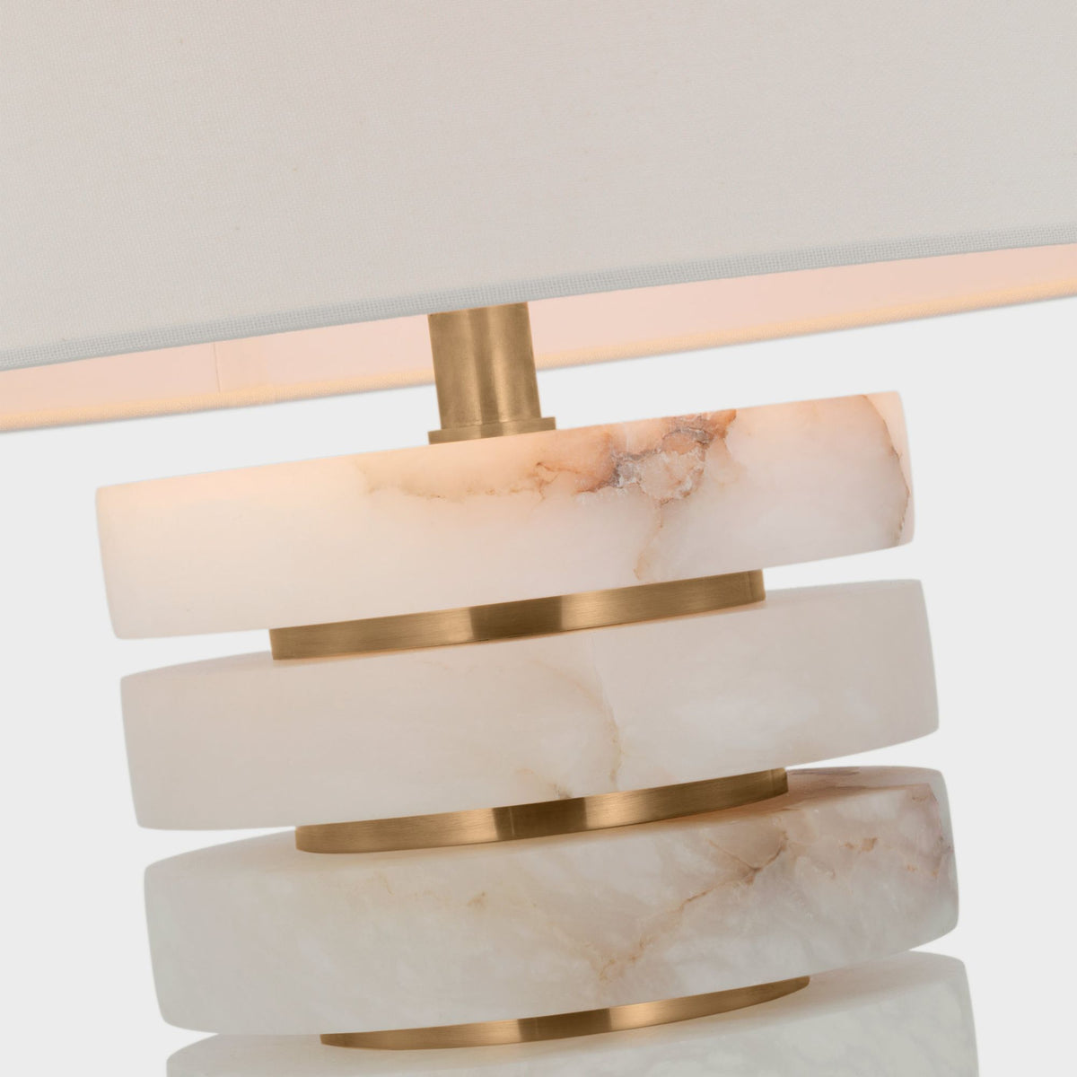 Windsor Smith Diski Medium Table Lamp in Alabaster and Hand-Rubbed Antique Brass with Linen Shade W18" x H23.5"