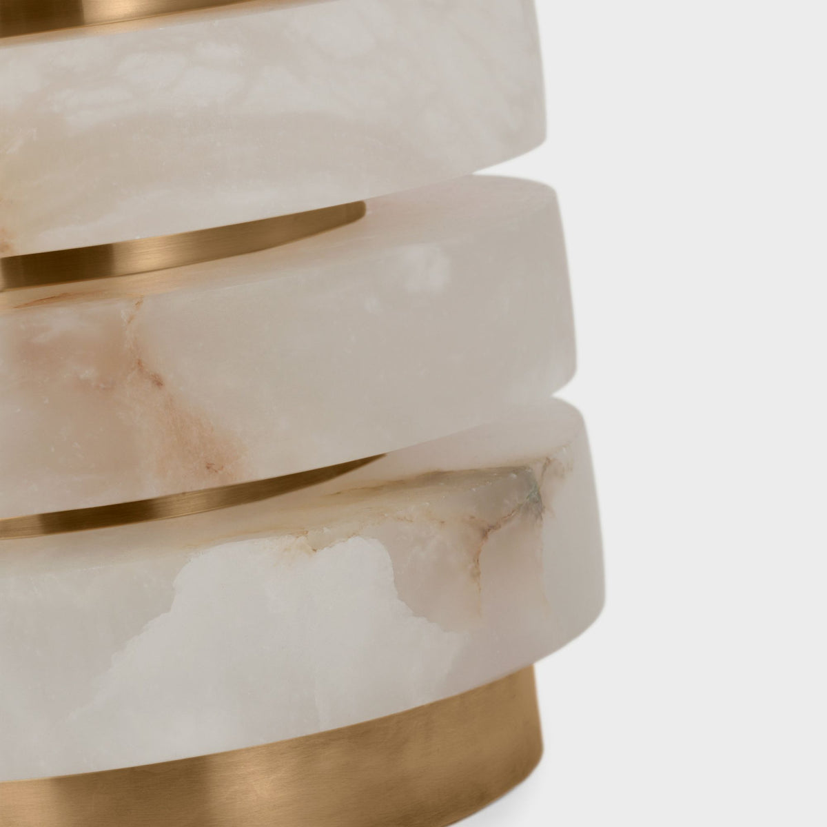 Windsor Smith Diski Medium Table Lamp in Alabaster and Hand-Rubbed Antique Brass with Linen Shade W18" x H23.5"