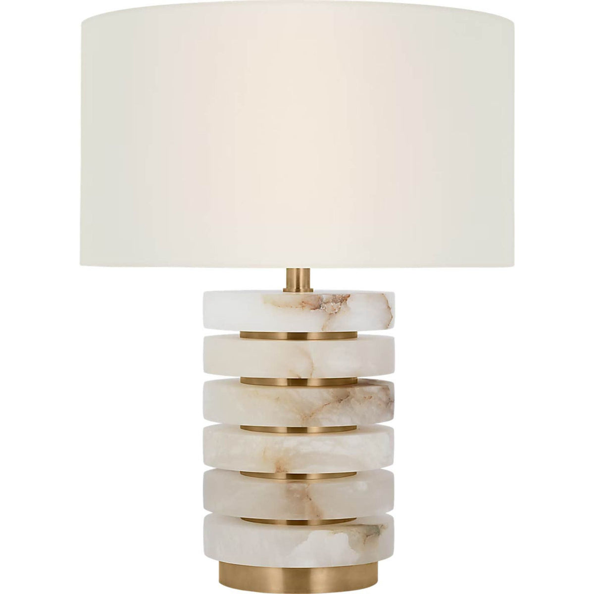 Windsor Smith Diski Medium Table Lamp in Alabaster and Hand-Rubbed Antique Brass with Linen Shade W18" x H23.5"
