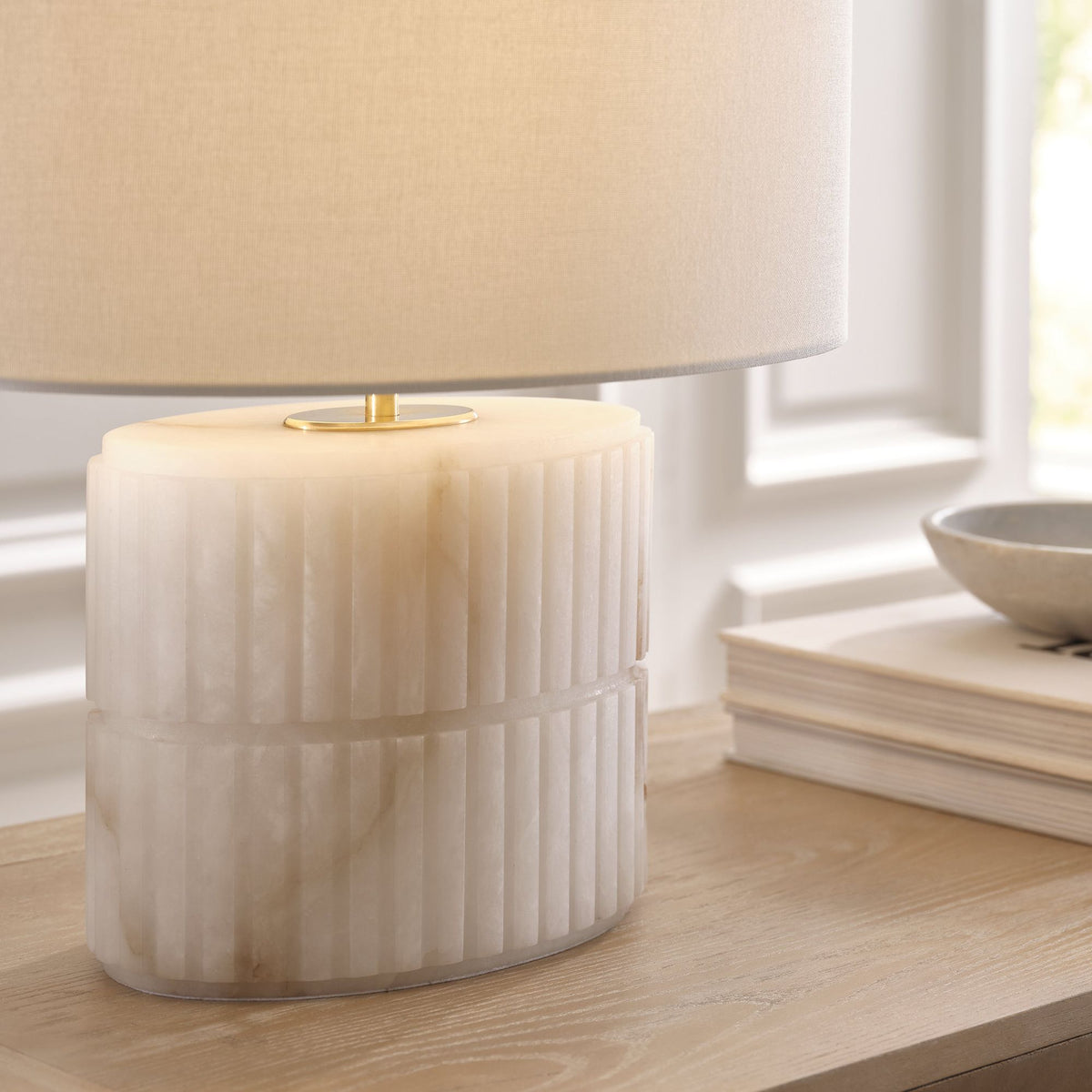 Windsor Smith Kapittel Large Table Lamp in Alabaster with Linen Shade W18" x H30"