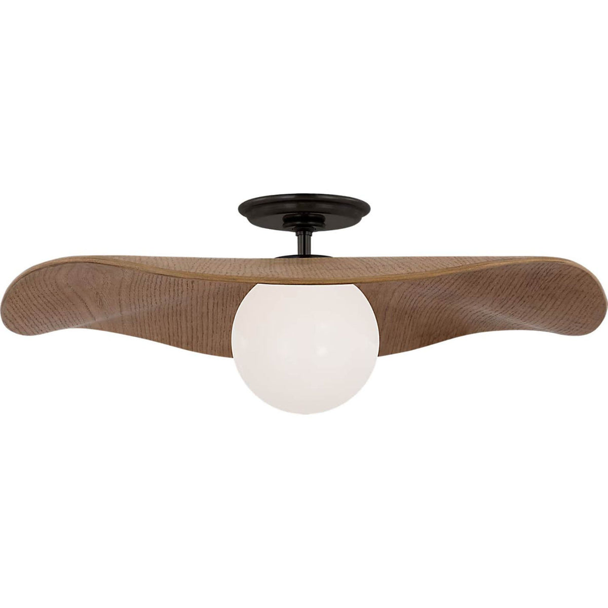 Windsor Smith Mahalo 22" Semi-Flush Mount in Bronze and White Glass with Natural Oak Shade W22" x H8"