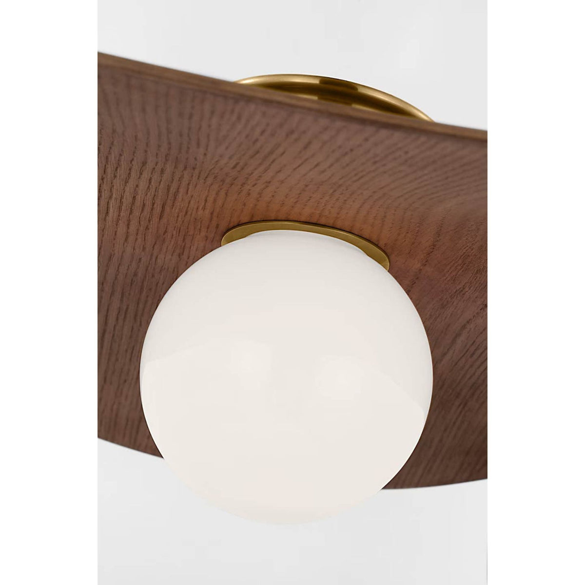 Windsor Smith Mahalo 22" Semi-Flush Mount in Hand-Rubbed Antique Brass and White Glass with Natural Oak Shade W22" x H8"