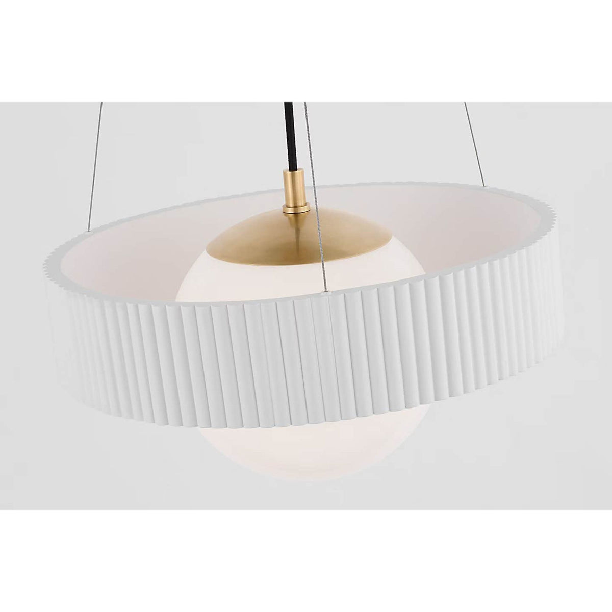 Windsor Smith Arena 18" Ring and Globe Chandelier in Hand-Rubbed Antique Brass and Matte White with White Glass W18"