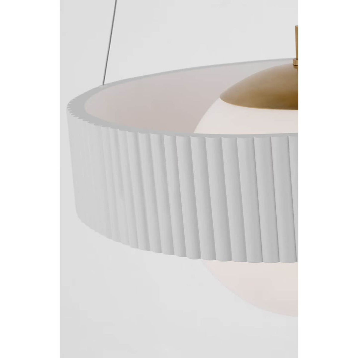 Windsor Smith Arena 18" Ring and Globe Chandelier in Hand-Rubbed Antique Brass and Matte White with White Glass W18"